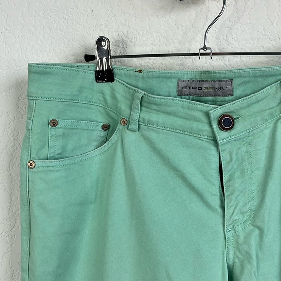 Etro Ponyhair Tag Cotton Mint Branded Leather Straight Leg Denim Jeans - Picture 3 of 15